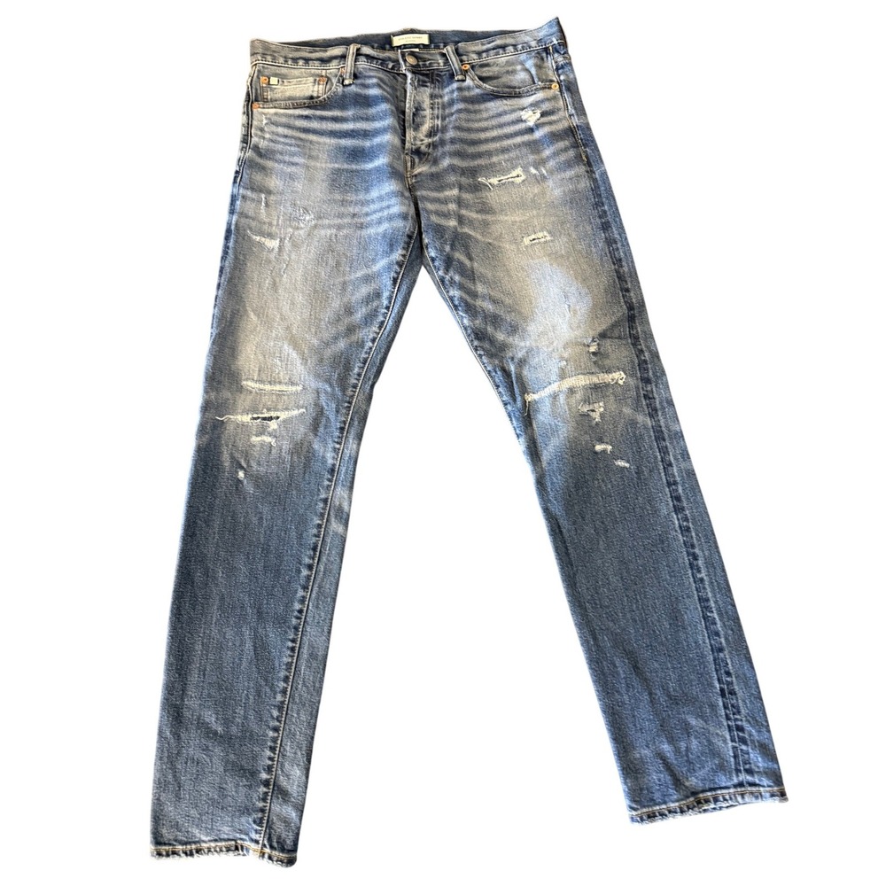AE77 Athletic Skinny Selvedge Distressed Blue Denim Jeans 33x32 Mens